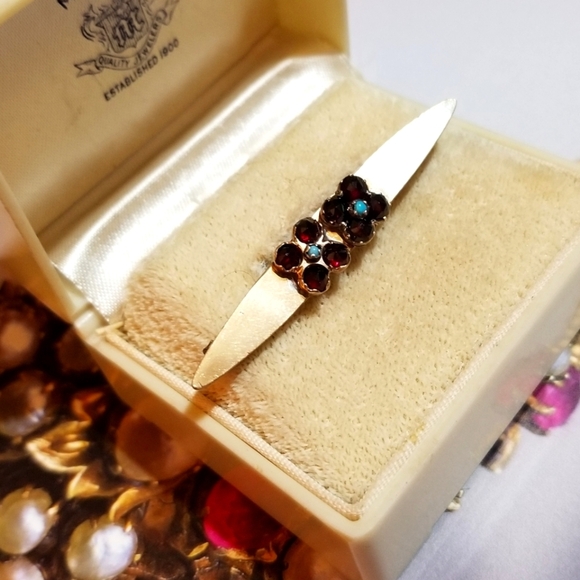 10kt TOP 1910s George L. Paine Bohemian Garnet Persian Turquoise Brooch - Picture 5 of 8